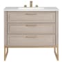 BEMMA Markham 36" Free Standing Single Basin Vanity Set with Cabinet and Vanity Top Cashmere Grey / Carrara Marble Top / Satin Brass Hardware