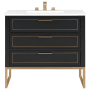 BEMMA Markham 36" Free Standing Single Basin Vanity Set with Cabinet and Vanity Top Midnight Black / White Quartz Top / Satin Brass Hardware