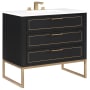 BEMMA Markham 36" Free Standing Single Basin Vanity Set with Cabinet and Vanity Top Midnight Black / Calacatta Quartz Top / Satin Brass Hardware