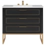 BEMMA Markham 36" Free Standing Single Basin Vanity Set with Cabinet and Vanity Top Midnight Black / Carrara Marble Top / Satin Brass Hardware