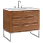 BEMMA Markham 36" Free Standing Single Basin Vanity Set with Cabinet and Vanity Top Walnut / Calacatta Quartz Top / Brushed Nickel Hardware