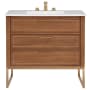 BEMMA Markham 36" Free Standing Single Basin Vanity Set with Cabinet and Vanity Top Walnut / Carrara Marble Top / Satin Brass Hardware