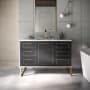 BEMMA Markham 48" Free Standing Single Basin Vanity Set with Cabinet and Vanity Top Midnight Black / White Quartz Top / Satin Brass Hardware