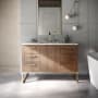 BEMMA Markham 48" Free Standing Single Basin Vanity Set with Cabinet and Vanity Top Walnut / White Quartz Top / Satin Brass Hardware