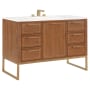 BEMMA Markham 48" Free Standing Single Basin Vanity Set with Cabinet and Vanity Top Walnut / Calacatta Quartz Top / Satin Brass Hardware
