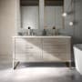 BEMMA Markham 60" Free Standing Double Basin Vanity Set with Cabinet and Vanity Top Cashmere Grey / Calacatta Quartz Top / Satin Brass Hardware