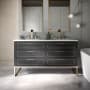 BEMMA Markham 60" Free Standing Double Basin Vanity Set with Cabinet and Vanity Top Midnight Black / White Quartz Top / Satin Brass Hardware
