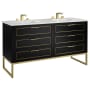 BEMMA Markham 60" Free Standing Double Basin Vanity Set with Cabinet and Vanity Top Midnight Black / Calacatta Quartz Top / Satin Brass Hardware