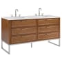 BEMMA Markham 60" Free Standing Double Basin Vanity Set with Cabinet and Vanity Top Walnut / White Quartz Top / Brushed Nickel Hardware