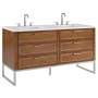 BEMMA Markham 60" Free Standing Double Basin Vanity Set with Cabinet and Vanity Top Walnut / Calacatta Quartz Top / Brushed Nickel Hardware
