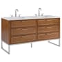 BEMMA Markham 60" Free Standing Double Basin Vanity Set with Cabinet and Vanity Top Walnut / Carrara Marble Top / Brushed Nickel Hardware