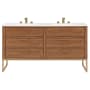 BEMMA Markham 60" Free Standing Double Basin Vanity Set with Cabinet and Vanity Top Walnut / White Quartz Top / Satin Brass Hardware