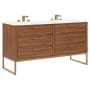 BEMMA Markham 60" Free Standing Double Basin Vanity Set with Cabinet and Vanity Top Walnut / Calacatta Quartz Top / Satin Brass Hardware