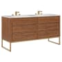 BEMMA Markham 60" Free Standing Double Basin Vanity Set with Cabinet and Vanity Top Walnut / Carrara Marble Top / Satin Brass Hardware