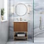 BEMMA Terra 24" Free Standing Single Basin Vanity Set with Cabinet and Vanity Top Walnut / White Quartz Top / Satin Brass Hardware