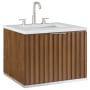 BEMMA Terra 24" Wall Mounted Single Basin Vanity Set with Cabinet and Quartz Vanity Top Walnut / Calacatta Quartz Top / Brushed Nickel Hardware