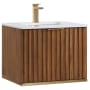BEMMA Terra 24" Wall Mounted Single Basin Vanity Set with Cabinet and Quartz Vanity Top Walnut / Calacatta Quartz Top / Satin Brass Hardware