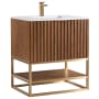 BEMMA Terra 30" Free Standing Single Basin Vanity Set with Cabinet and Quartz Vanity Top Walnut / Calacatta Quartz Top / Satin Brass Hardware