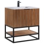 BEMMA Terra 30" Free Standing Single Basin Vanity Set with Cabinet and Quartz Vanity Top Walnut / Calacatta Quartz Top / Matte Black Hardware