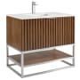 BEMMA Terra 36" Free Standing Single Basin Vanity Set with Cabinet and Vanity Top Walnut / White Quartz Top / Brushed Nickel Hardware