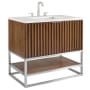 BEMMA Terra 36" Free Standing Single Basin Vanity Set with Cabinet and Quartz Vanity Top Walnut / Calacatta Quartz Top / Brushed Nickel Hardware