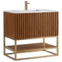 BEMMA Terra 36" Free Standing Single Basin Vanity Set with Cabinet and Quartz Vanity Top Walnut / Calacatta Quartz Top / Satin Brass Hardware