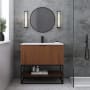 BEMMA Terra 36" Free Standing Single Basin Vanity Set with Cabinet and Vanity Top Walnut / White Quartz Top / Matte Black Hardware
