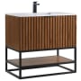 BEMMA Terra 36" Free Standing Single Basin Vanity Set with Cabinet and Quartz Vanity Top Walnut / Calacatta Quartz Top / Matte Black Hardware