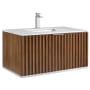 BEMMA Terra 36" Wall Mounted Single Basin Vanity Set with Cabinet and Vanity Top Walnut / Carrara Marble Top / Brushed Nickel Hardware