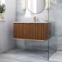 BEMMA Terra 36" Wall Mounted Single Basin Vanity Set with Cabinet and Vanity Top Walnut / White Quartz Top / Satin Brass Hardware