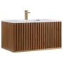 BEMMA Terra 36" Wall Mounted Single Basin Vanity Set with Cabinet and Quartz Vanity Top Walnut / Calacatta Quartz Top / Satin Brass Hardware