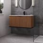 BEMMA Terra 36" Wall Mounted Single Basin Vanity Set with Cabinet and Vanity Top Walnut / White Quartz Top / Matte Black Hardware