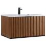 BEMMA Terra 36" Wall Mounted Single Basin Vanity Set with Cabinet and Quartz Vanity Top Walnut / Calacatta Quartz Top / Matte Black Hardware