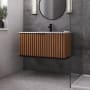BEMMA Terra 36" Wall Mounted Single Basin Vanity Set with Cabinet and Vanity Top Walnut / Carrara Marble Top / Matte Black Hardware