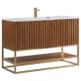 BEMMA Terra 48" Free Standing Single Basin Vanity Set with Cabinet and Quartz Vanity Top Walnut / Calacatta Quartz Top / Satin Brass Hardware
