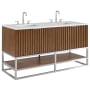 BEMMA Terra 60" Free Standing Double Basin Vanity Set with Cabinet and Quartz Vanity Top Walnut / Calacatta Quartz Top / Brushed Nickel Hardware