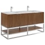 BEMMA Terra 60" Free Standing Double Basin Vanity Set with Cabinet and Vanity Top Walnut / Carrara Marble Top / Brushed Nickel Hardware