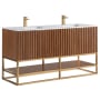 BEMMA Terra 60" Free Standing Double Basin Vanity Set with Cabinet and Quartz Vanity Top Walnut / Calacatta Quartz Top / Satin Brass Hardware