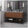 BEMMA Terra 60" Free Standing Double Basin Vanity Set with Cabinet and Vanity Top Walnut / White Quartz Top / Matte Black Hardware