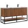 BEMMA Terra 60" Free Standing Double Basin Vanity Set with Cabinet and Quartz Vanity Top Walnut / Calacatta Quartz Top / Matte Black Hardware