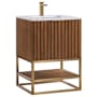 BEMMA Terra 24" Free Standing Single Basin Vanity Set with Cabinet and Quartz Vanity Top Walnut / Calacatta Quartz Top / Satin Brass Hardware