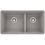 Blanco Precis 33" Undermount Double Basin SILGRANIT Kitchen Sink Metallic Gray