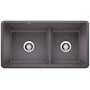 Blanco Precis 33" Undermount Double Basin SILGRANIT Kitchen Sink Cinder