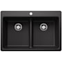 Blanco Liven 33" Drop-In/Undermount 50/50 Double Basin SILGRANIT Kitchen Sink with Low Divide Anthracite