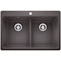 Blanco Liven 33" Drop-In/Undermount 50/50 Double Basin SILGRANIT Kitchen Sink with Low Divide Cinder