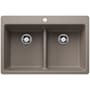 Blanco Liven 33" Drop-In/Undermount 50/50 Double Basin SILGRANIT Kitchen Sink with Low Divide Truffle