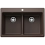 Blanco Liven 33" Drop-In/Undermount 50/50 Double Basin SILGRANIT Kitchen Sink with Low Divide Cafe Brown