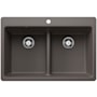 Blanco Liven 33" Drop-In/Undermount 50/50 Double Basin SILGRANIT Kitchen Sink with Low Divide Volcano Gray