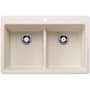 Blanco Liven 33" Drop-In/Undermount 50/50 Double Basin SILGRANIT Kitchen Sink with Low Divide Soft White