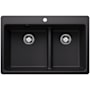 Blanco Liven 33" Drop-In/Undermount 60/40 Double Basin SILGRANIT Kitchen Sink with Low Divide Coal Black